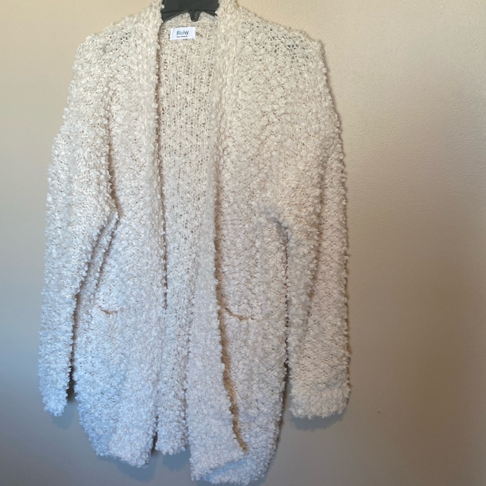 Bluivy Fluffy Bouclé Open Front Cardigan-Cream